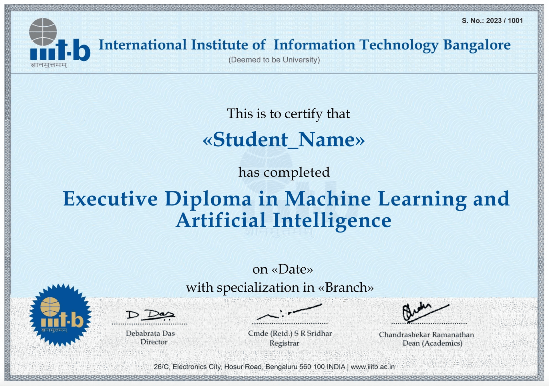 Sample Degree Certificate