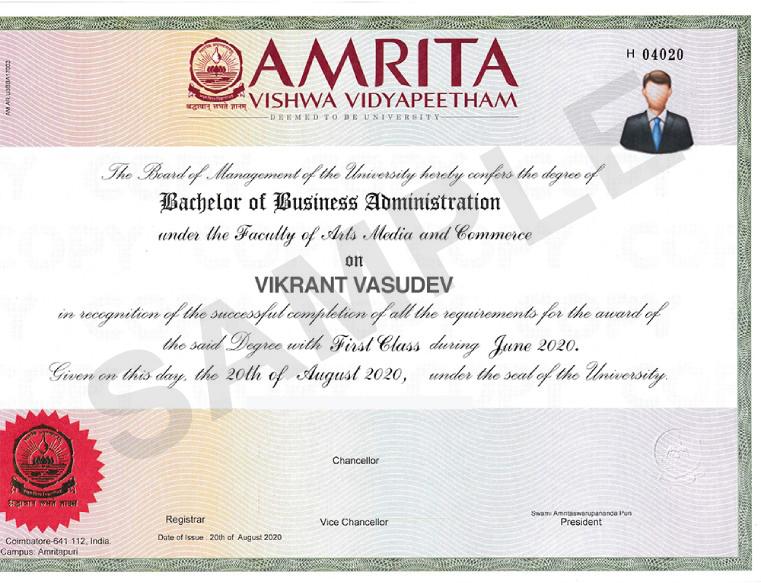 Sample Degree Certificate