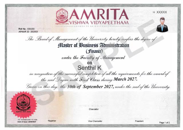 Sample Degree Certificate