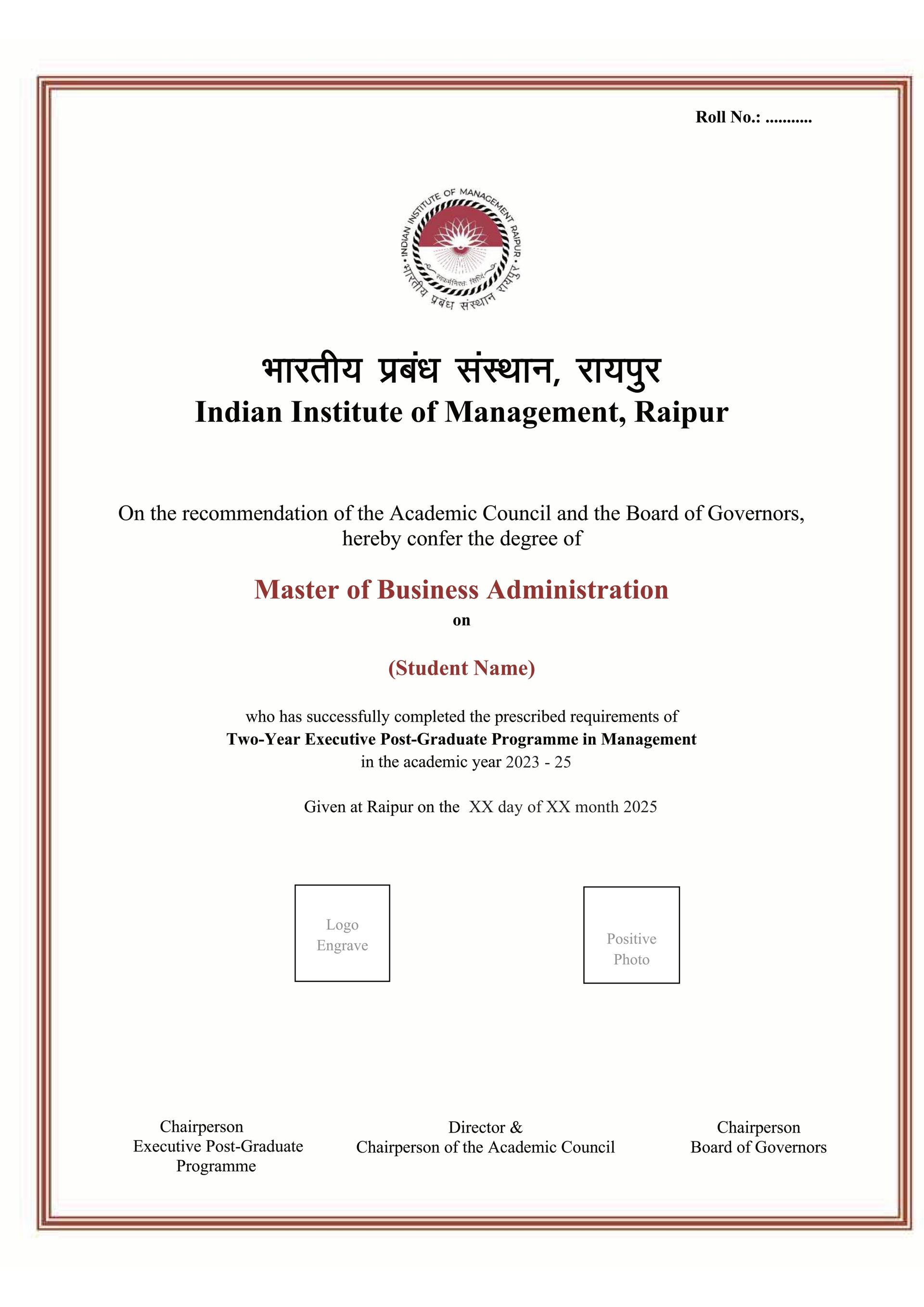 Sample Degree Certificate