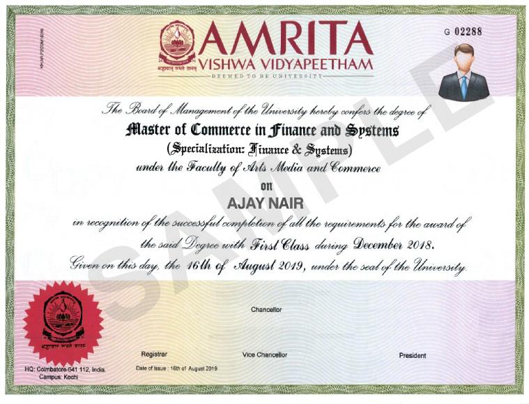 Sample Degree Certificate