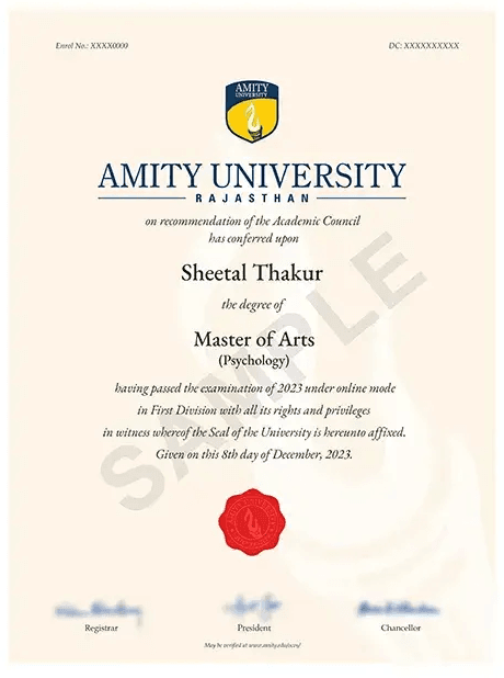 Sample Degree Certificate