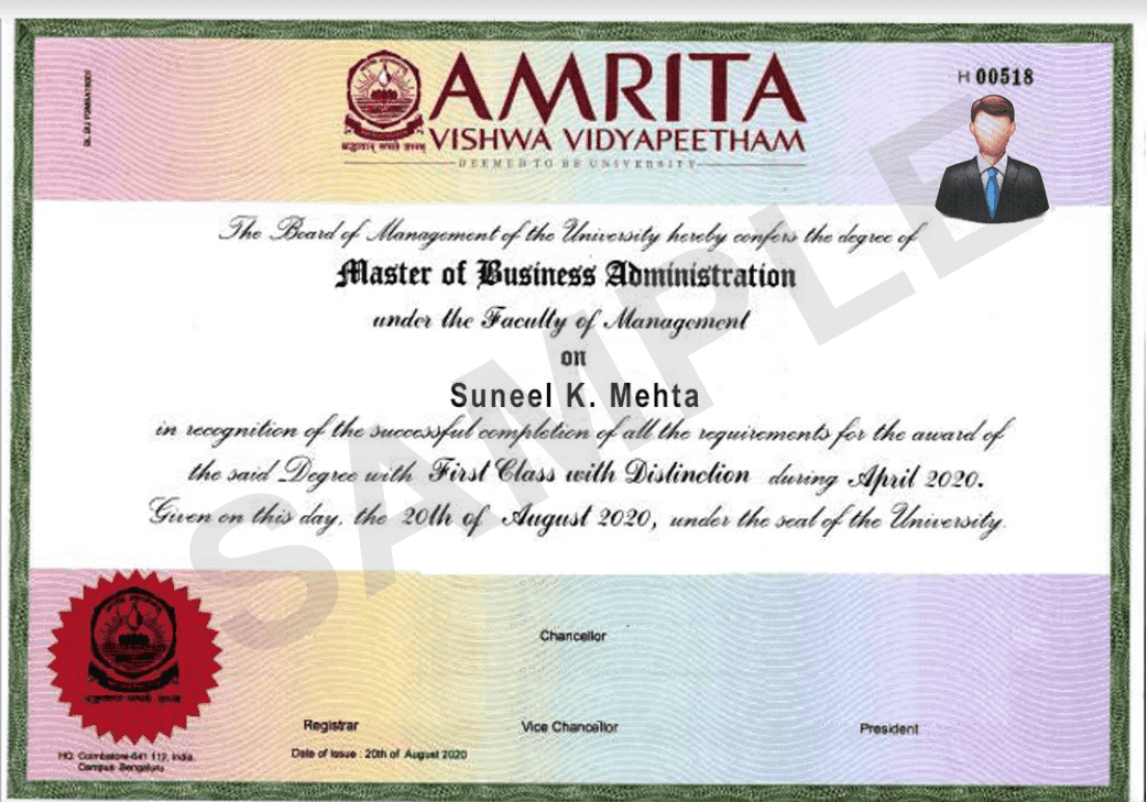 Sample Degree Certificate