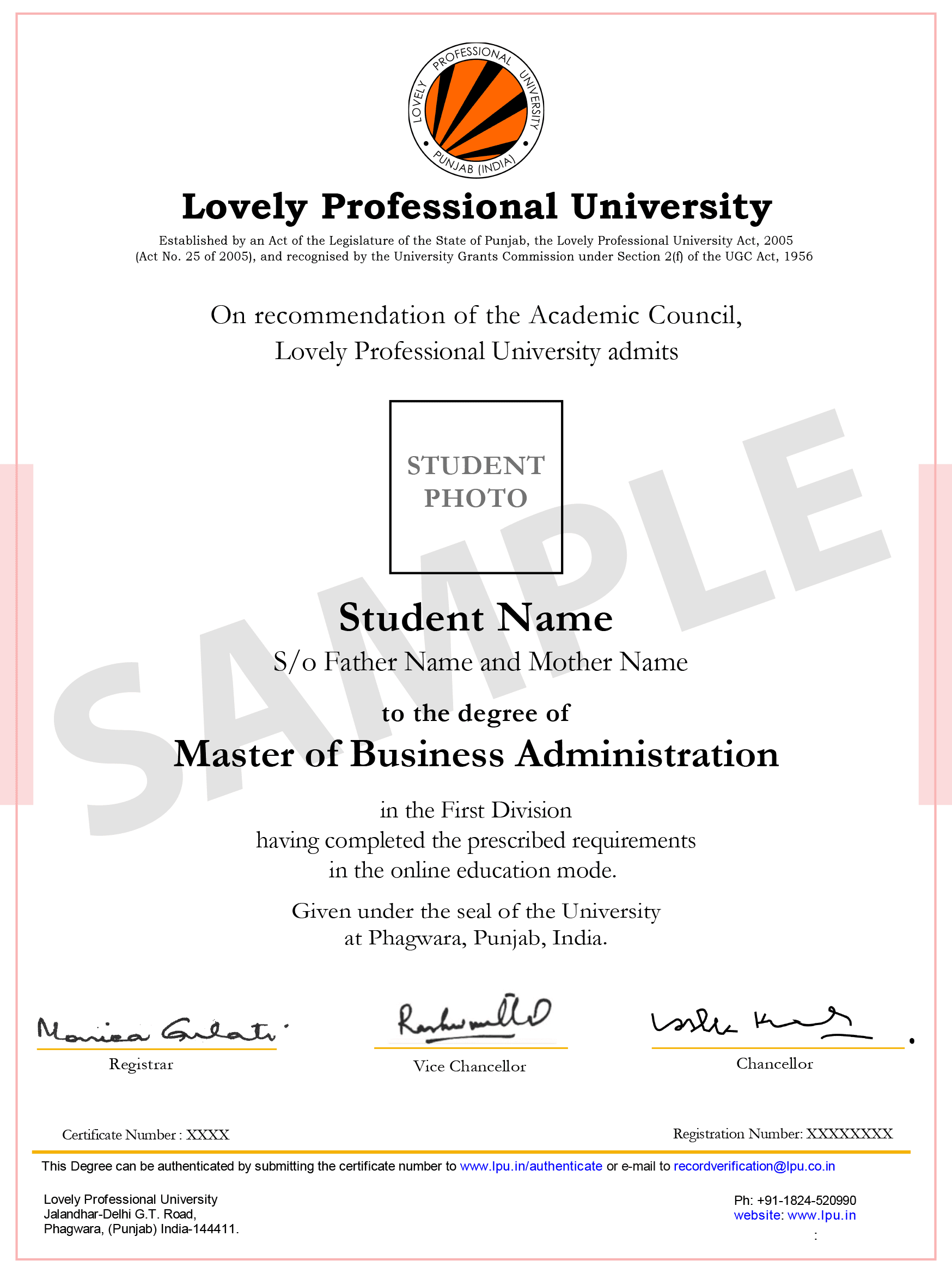 Sample Degree Certificate