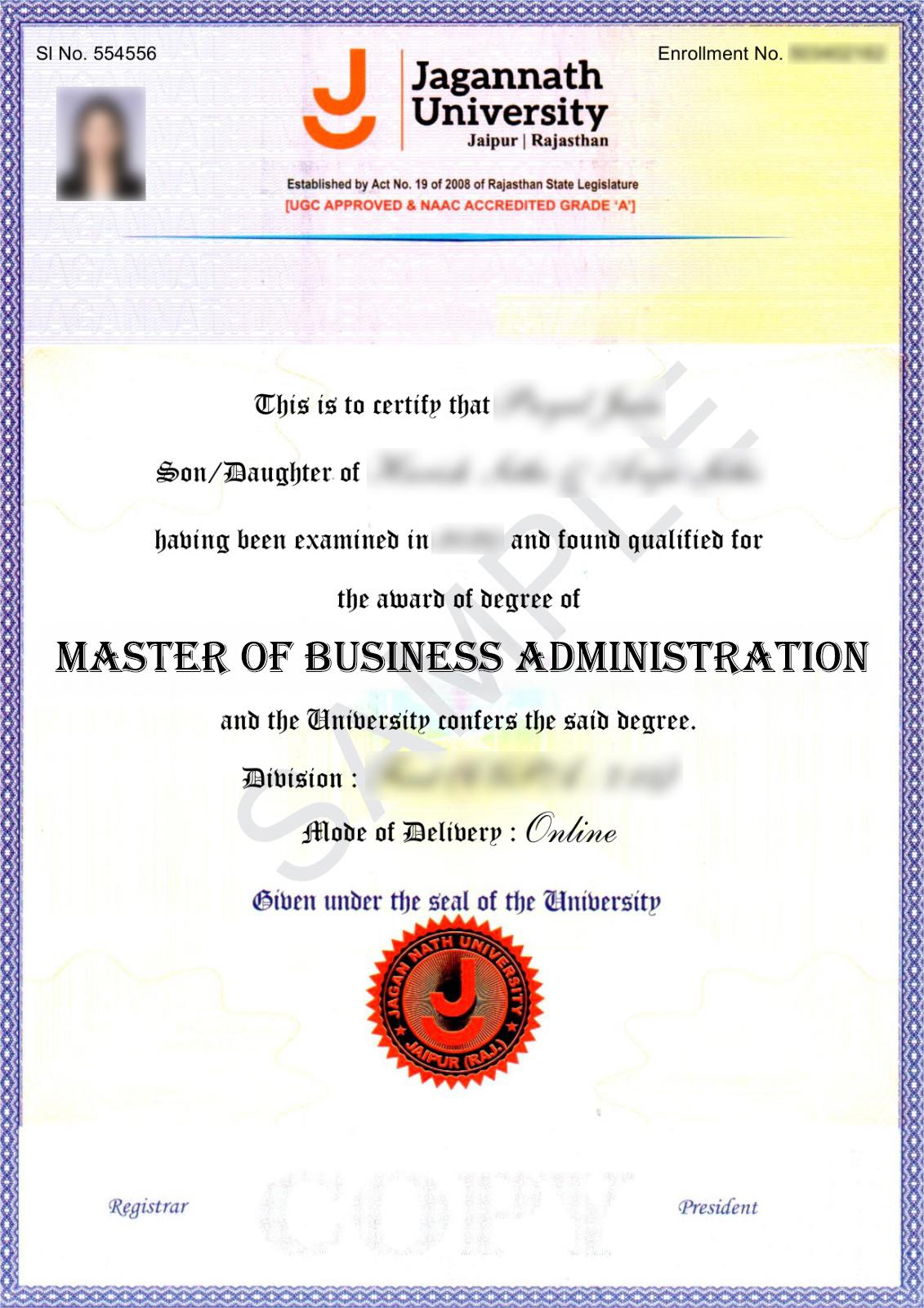 Sample Degree Certificate