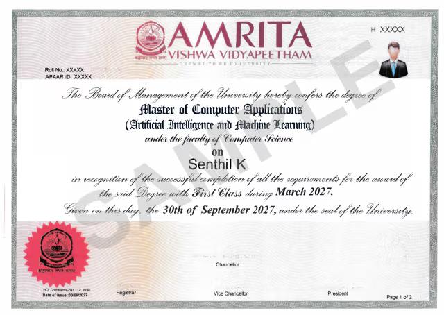 Sample Degree Certificate